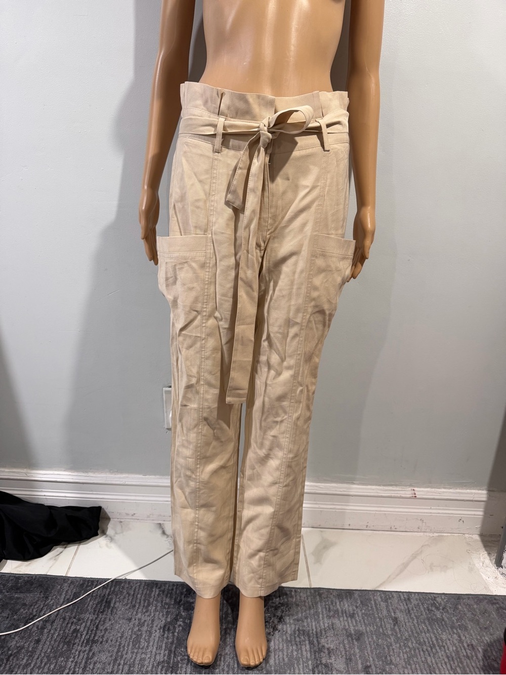 Women’s High-Waist Paperbag Cargo Pants - Cream